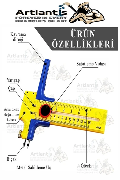 Daire Keser Maket Bıçağı Ayarlanabilir 11 Parça 1 Paket Yüksek Kaliteli PVC Hassas Daire Kesici Kesme Pusula 15cm - Resim 2