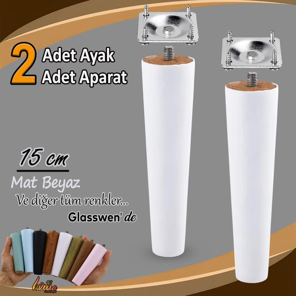 2 Adet Ahşap Ayak 15 Cm Beyaz M8 Civatalı Bağlantı Aparatlı Dolap Mobilya Koltuk Kanepe Destek Ayağı Ayakları ürün görseli 1