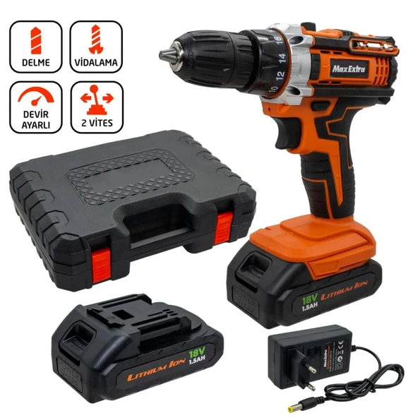 Max Extra MX1815 Matkap Vidalama Çift Akülü 18 Volt 1,5 Amper - 4