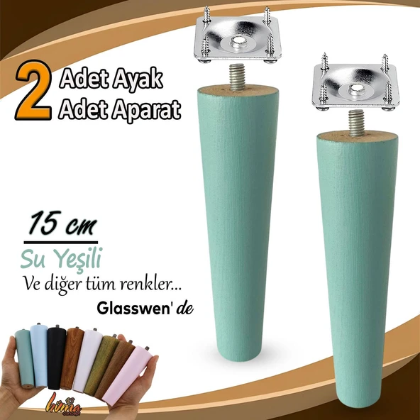 2 Adet Ahşap Ayak 15 Cm Su Yeşili M8 Civatalı Bağlantı Aparatlı Dolap Mobilya Koltuk Kanepe Destek Ayağı Ayakları ürün görseli 1