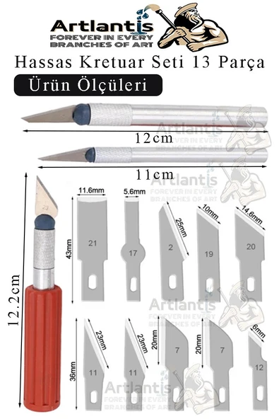 Hassas Kretuar Seti 13 Parça 1 Paket Plastik Kutulu Neşter Seti Gravür Ahşap Oyma Kesme Çelik Bıçak Seti Hobi - Resim 2