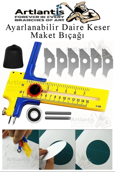 Daire Keser Maket Bıçağı Ayarlanabilir 11 Parça 1 Paket Yüksek Kaliteli PVC Hassas Daire Kesici Kesme Pusula 15cm ürün görseli