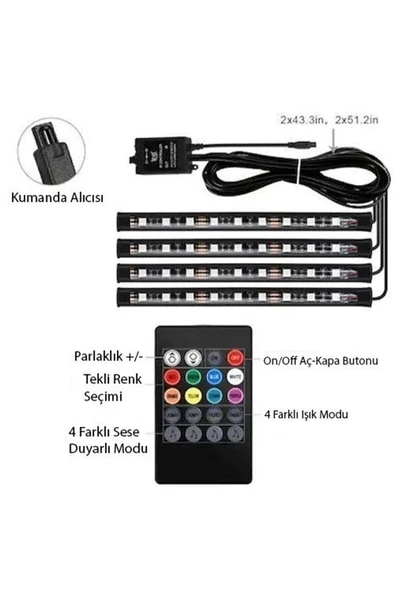 Araç Içi Ayak Altı Led Sese Duyarlı 12'li - Rgb - 7