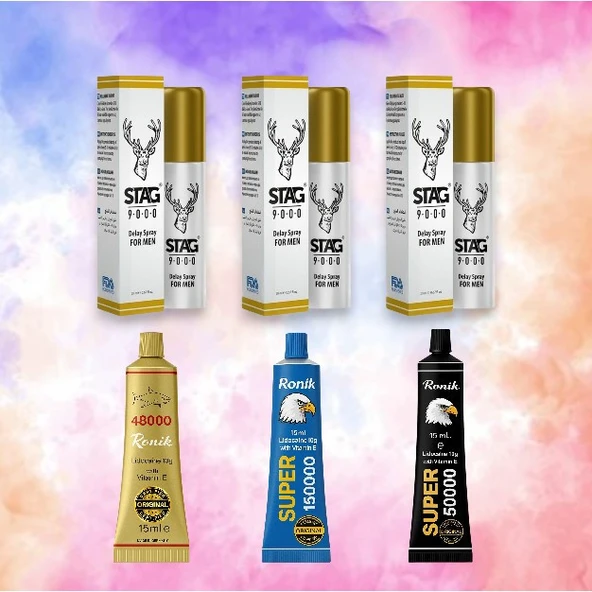 erkeklere Özel Gecıkmeli Set 3 Stag 9000 Sprey +3 Super viga Krem