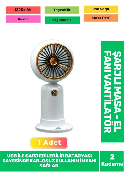 Ultra Sessiz 2 Kademeli Hafif Kablosuz 1200mAh Pervane Taşınabilir Usb Şarjlı Masa El Fan Vantilatör