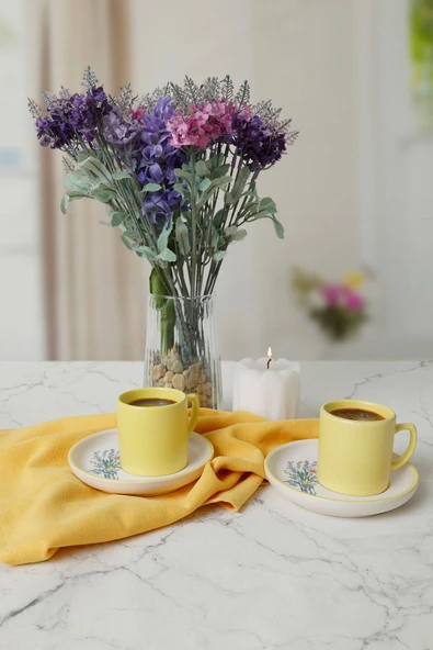 Keramika Elegant Blossoms Sarı Kahve Takımı 4 Parça 2 Kişilik 21790 - 3
