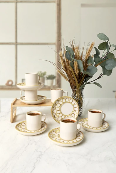 Keramika Worn Gold Nordic Kahve Takımı 12 Parça 6 Kişilik 22968-23057 - 2