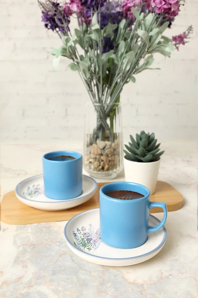 Keramika Elegant Blossoms Mavi Kahve Takımı 4 Parça 2 Kişilik 21789 - 2