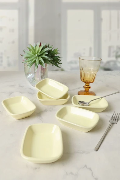 Keramika Sarı Dikdörtgen Çerezlik 11 Cm 6 Adet 103 - Resim 4