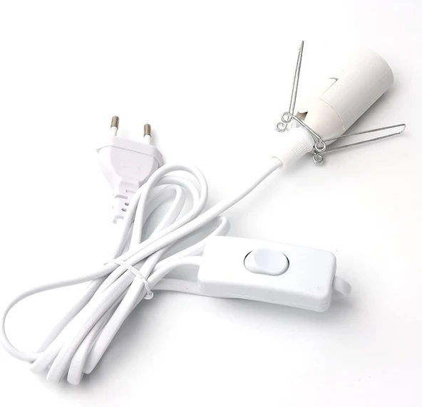 Tuz lambası için şalterli kablo Lamba duyu l E14 1,8 m l tuz lambası duyu l İzolasyon tuz lambası kablosu tuz lamba duyu, beyaz ürün görseli 1