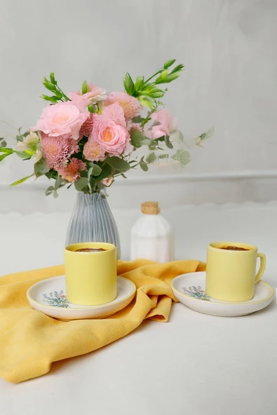 Keramika Elegant Blossoms Sarı Kahve Takımı 4 Parça 2 Kişilik 21790 - 4