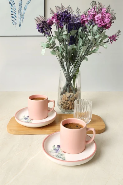 Keramika Keramika Elegant Blossoms Pembe Kahve Takımı 4 Parça 2 Kişilik 21793