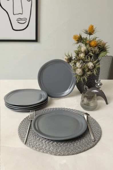 Keramika Mat Gri Bloom Pasta Tabağı 24 Cm 6 Adet 959
