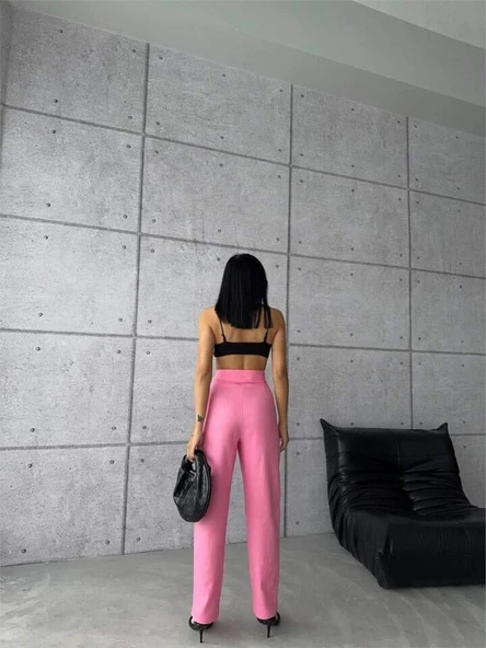 PANTOLON KAPALI CEP 3 DÜĞME DETAYLI - Pembe - 2