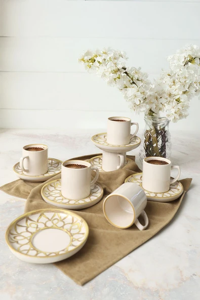 Keramika Worn Gold Nordic Kahve Takımı 12 Parça 6 Kişilik 22968-23057