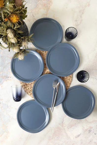 Keramika Mat Mavi Bloom Pasta Tabağı 24 Cm 6 Adet 399