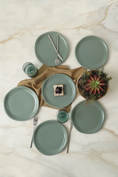 Keramika Mat Yeşil Bloom Pasta Tabağı 24 Cm 6 Adet 322 - 3