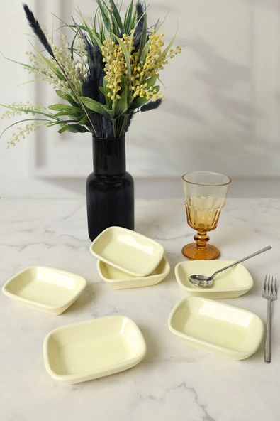 Keramika Sarı Dikdörtgen Çerezlik 11 Cm 6 Adet 103 - Resim 3