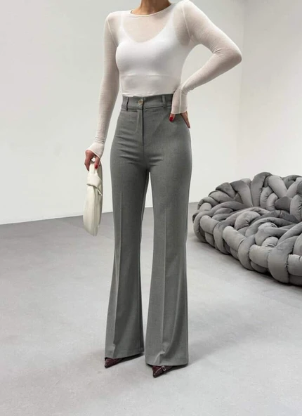 230 Gr Poly Viscose Full Lycra İspanyol Paça Pantolon - 4