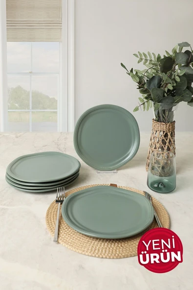 Keramika Mat Yeşil Bloom Pasta Tabağı 24 Cm 6 Adet 322