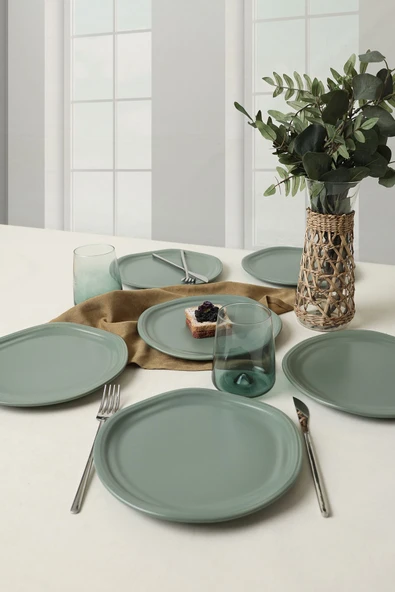 Keramika Mat Yeşil Bloom Pasta Tabağı 24 Cm 6 Adet 322 - 5