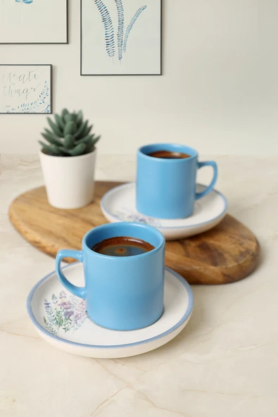 Keramika Elegant Blossoms Mavi Kahve Takımı 4 Parça 2 Kişilik 21789