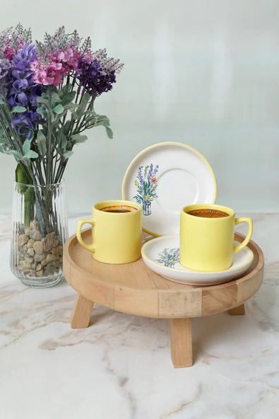 Keramika Elegant Blossoms Sarı Kahve Takımı 4 Parça 2 Kişilik 21790