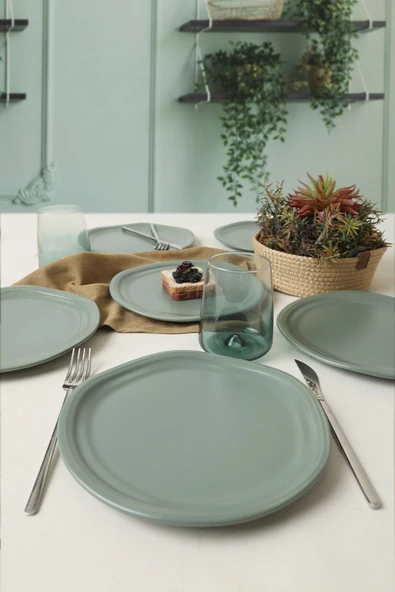 Keramika Mat Yeşil Bloom Pasta Tabağı 24 Cm 6 Adet 322 - 4