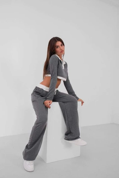 Polo Yaka Garnili Crop Sweatshirt - 2