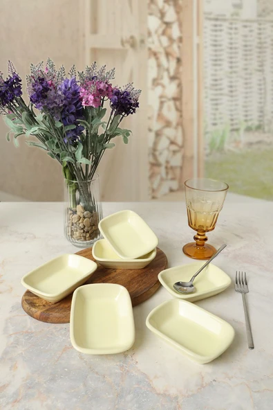 Keramika Sarı Dikdörtgen Çerezlik 11 Cm 6 Adet 103 - Resim 2