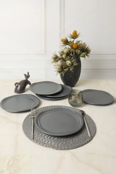 Keramika Mat Gri Bloom Pasta Tabağı 24 Cm 6 Adet 959 - 3