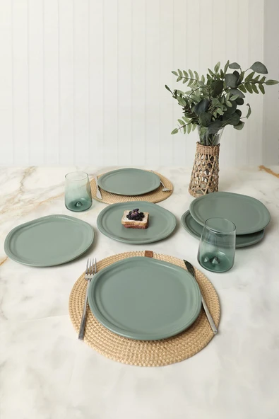 Keramika Mat Yeşil Bloom Pasta Tabağı 24 Cm 6 Adet 322 - 6
