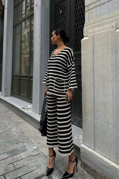 Candy Çizgili Straight Fit Pantolon Takım 9705-015 - 4