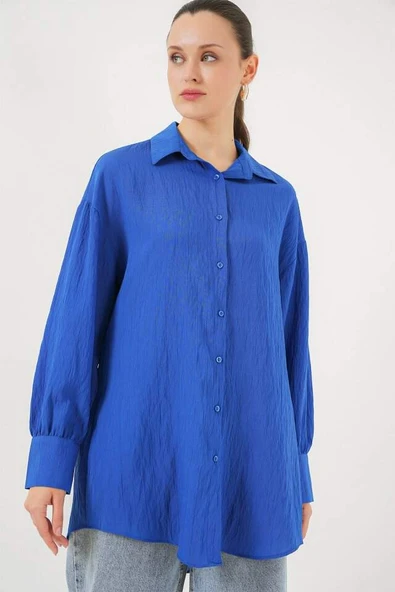 Çizgili Uzun Gömlek Tunik 5963 - Saks - 3