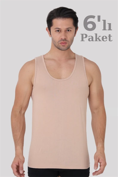 6'lı Paket Ten Rengi Erkek Atlet %100 Pamuklu Penye, Nefes Alabilir İç Giyim