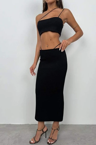 Askı Detay Straplez Dokulu Crop - 3