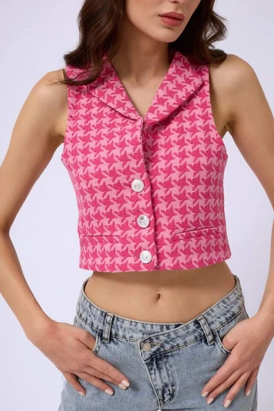 Kazayağı Crop Yelek - Resim 4