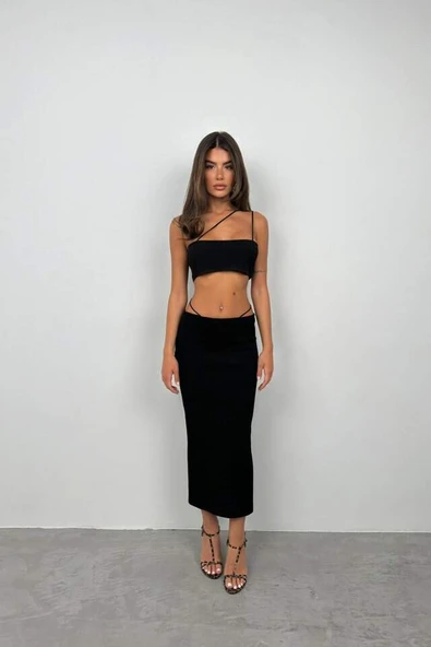 Askı Detay Straplez Dokulu Crop - 1
