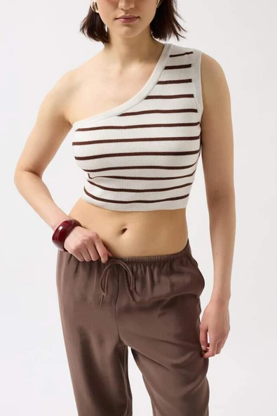 Tek Omuz Çizgili Crop - 3