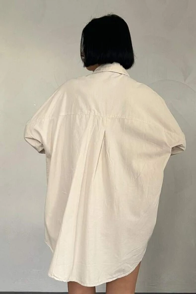 Bej Çift Cep Kapaklı Çıtçıtlı Gömlek - 3
