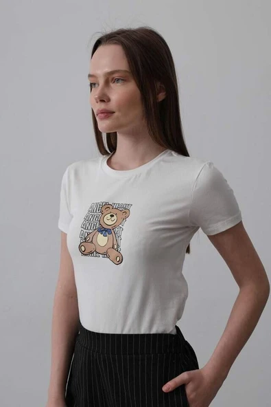 Baskı Detaylı T-shirt - Ekru - 2