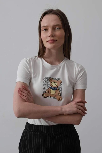Baskı Detaylı T-shirt - Ekru - 4