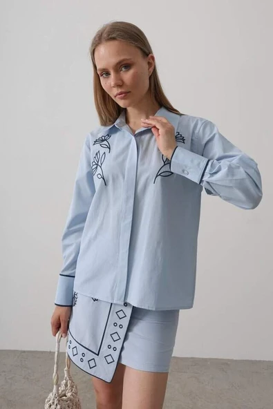 Nakış Detaylı Etekli Takım - Bebe Mavisi - 4