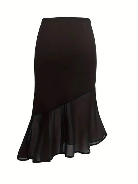 Kadın Yüksek Bel Asimetrik Detaylı Ithal Krep Etek - 5