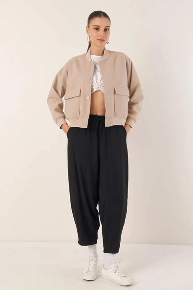 0688 Çift Cepli Bomber Ceket - Bej - 2