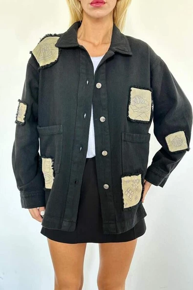 Siyah Gabardin Arma Detaylı Gömlek Ceket - 2