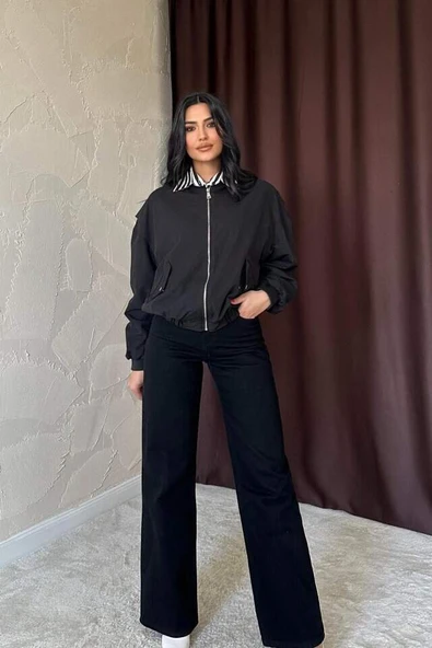 Siyah Parçalı Bomber Ceket