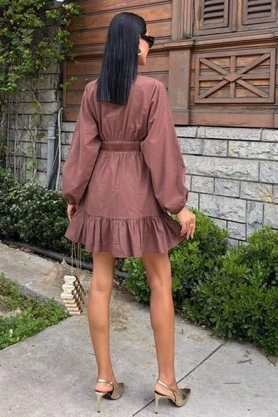 Brode Şeritli Eteği Fırfırlı Elbise 2897 - 4