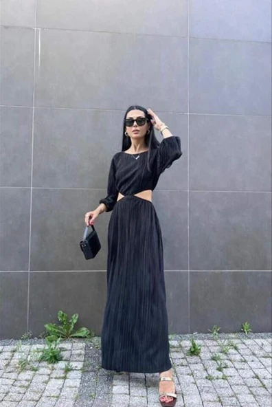 Siyah Piliseli Elbise - 2