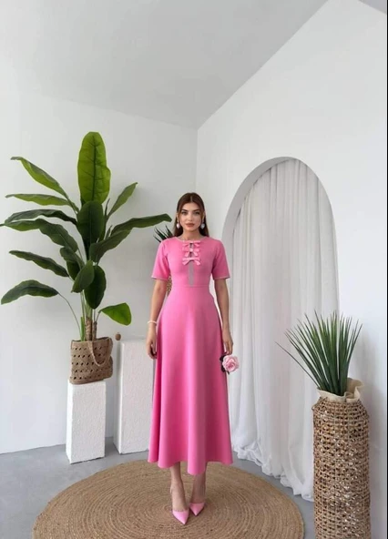 Wera Taşlı Fiyonk Detaylı Elbise - 8